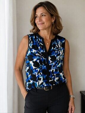 Calvin Klein Blue Floral Print Sleeveless Top- Medium